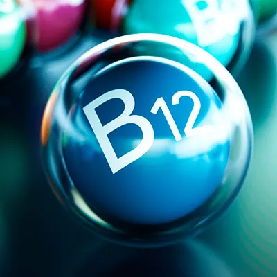 Representación gráfica 3D de la molécula de cobalamina, esencial en alimentos con vitamina B12 para el sistema nervioso.