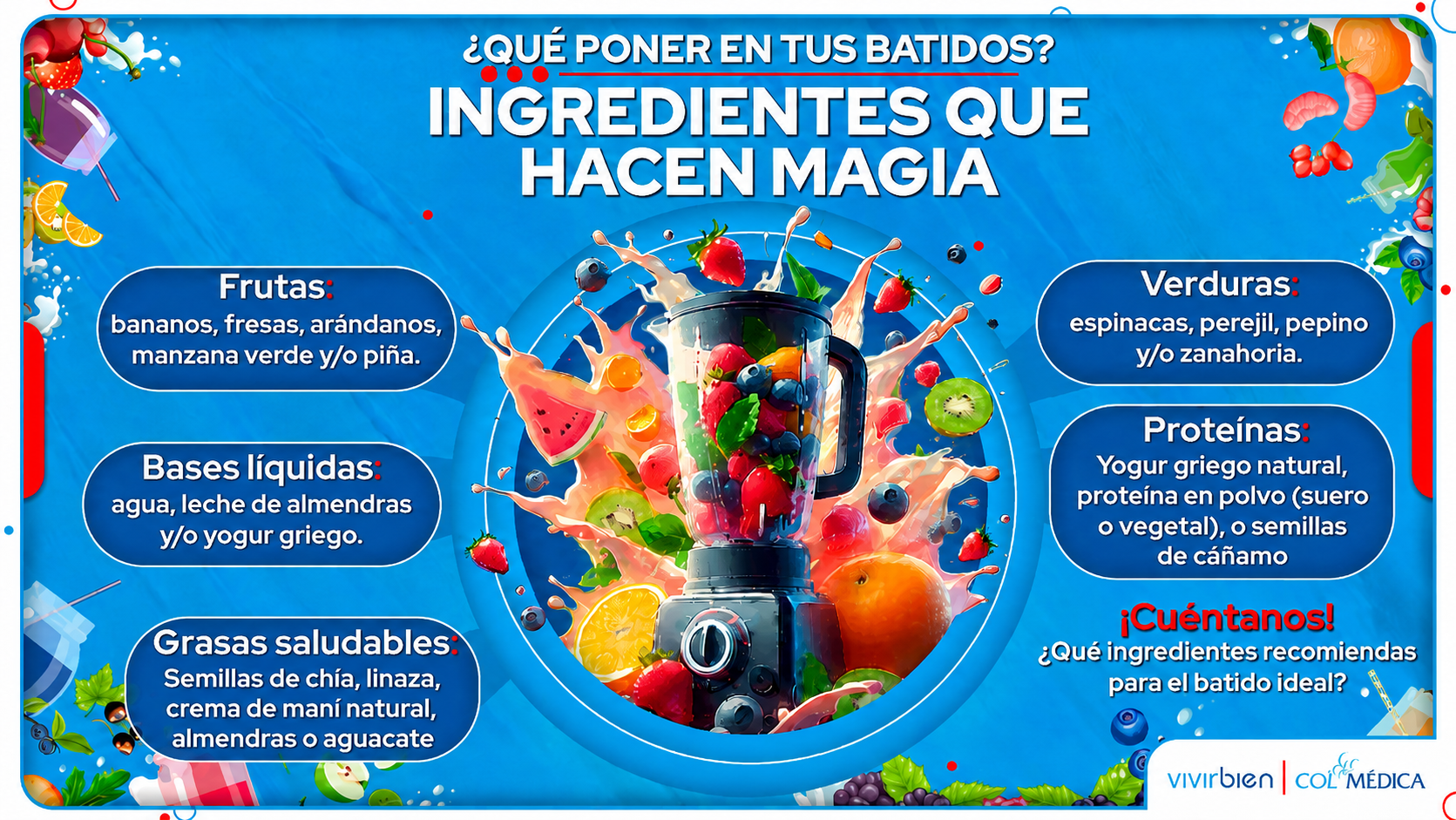 Infografía que contiene una guía sobre los ingredientes que deben incluir los batidos saludables