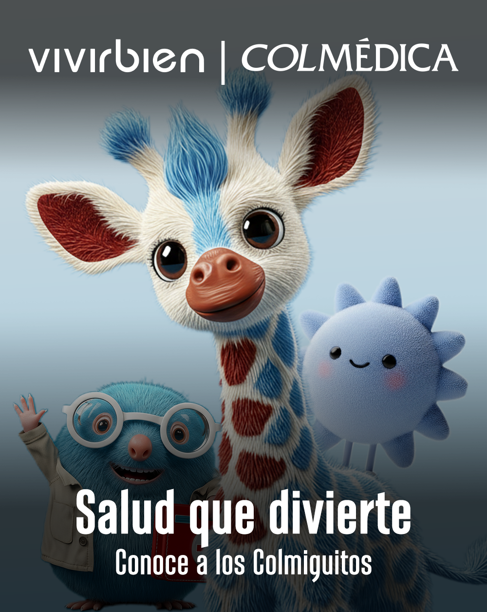 Portada de la edición 178 de la revista Vivir Bien de Colmedica, en la portada se encuentran los colmiguitos Doc-topo, Soley y Altirafa